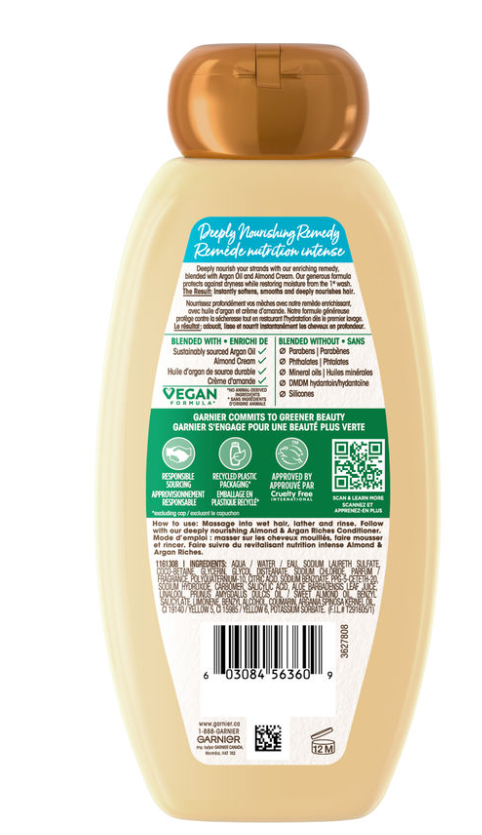 GARNIER WHOLE BLEND-Shampoo, For Dry Hair, Almond & Argan Oil
