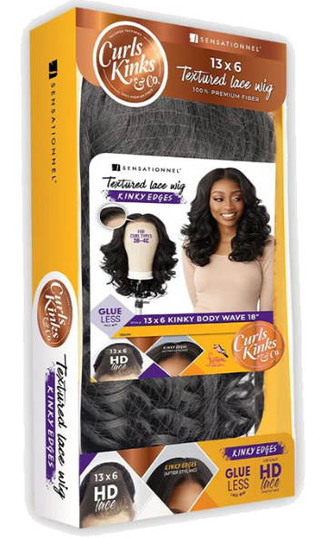 Sensationnel Curls Kinks Glueless Synthetic 13x6 HD Lace Front Wig - 13x6 KINKY BODY WAVE 18"