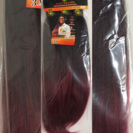 KIKI BRAIDS – Pre-Stretched Kanekalon Braiding Hair (52") – Black & Burgundy (FR-8)