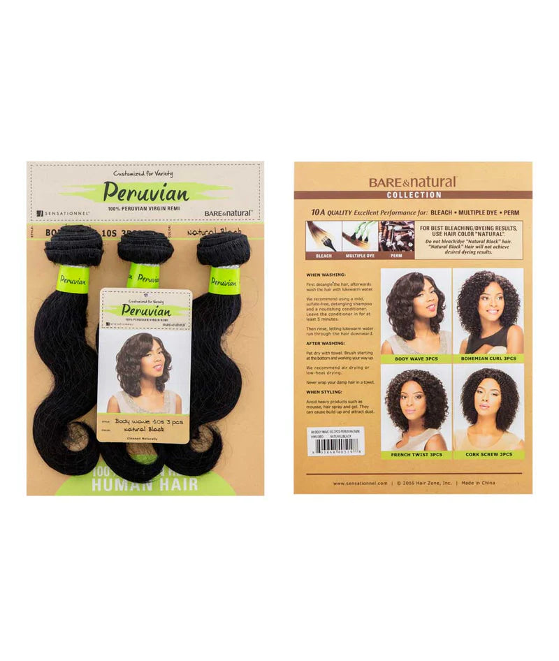 Sensationnel Bare & Natural Peruvian 100% Virgin Remi Weave GLAM 10S 3PCS