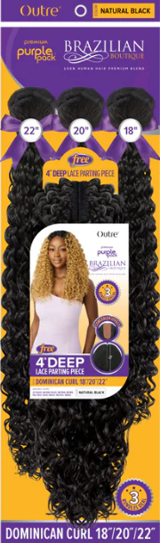 Outre Purple Pack Brazilian Boutique Human Hair Blend Weave - DOMINICAN CURL (18"/20"/22"+ 4" Deep Lace Parting Piece)
