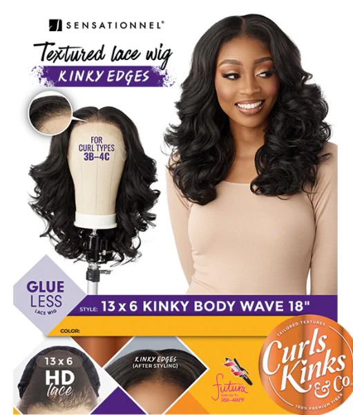 Sensationnel Curls Kinks Glueless Synthetic 13x6 HD Lace Front Wig - 13x6 KINKY BODY WAVE 18"