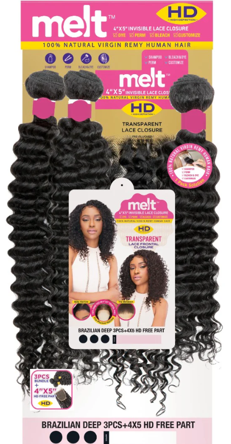 Janet Collection 100% Virgin Remy Human Hair Weave 3Pcs & 4X5 HD Lace Closure - BRAZILLIAN DEEP