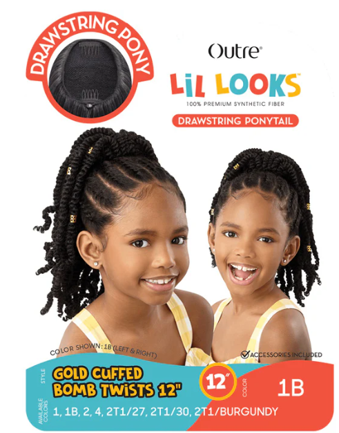 Outre Lil Looks Synthetic Drawstring Ponytail - GOLD CUFFED BOMB TWISTS 12"