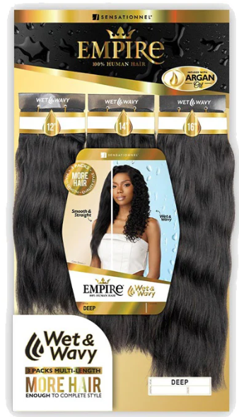 Sensationnel Empire Wet & Wavy 100% Human Hair Weave - DEEP - 3 Packs Multi-Length