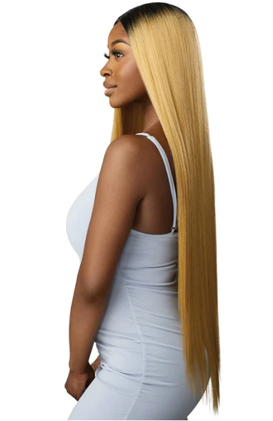 Outre Purple Pack Brazilian Boutique Human Hair Blend Weave - VIRGIN SLEEK PRESSED 4PCS (26/28/30 inch + 4 inch lace closure)