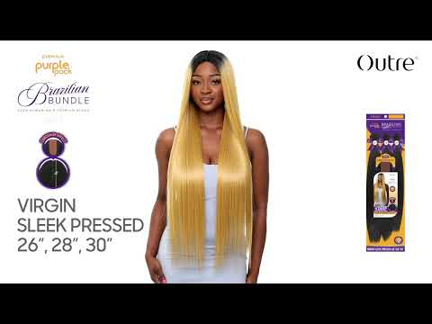 Outre Purple Pack Brazilian Boutique Human Hair Blend Weave - VIRGIN SLEEK PRESSED 4PCS (26/28/30 inch + 4 inch lace closure)