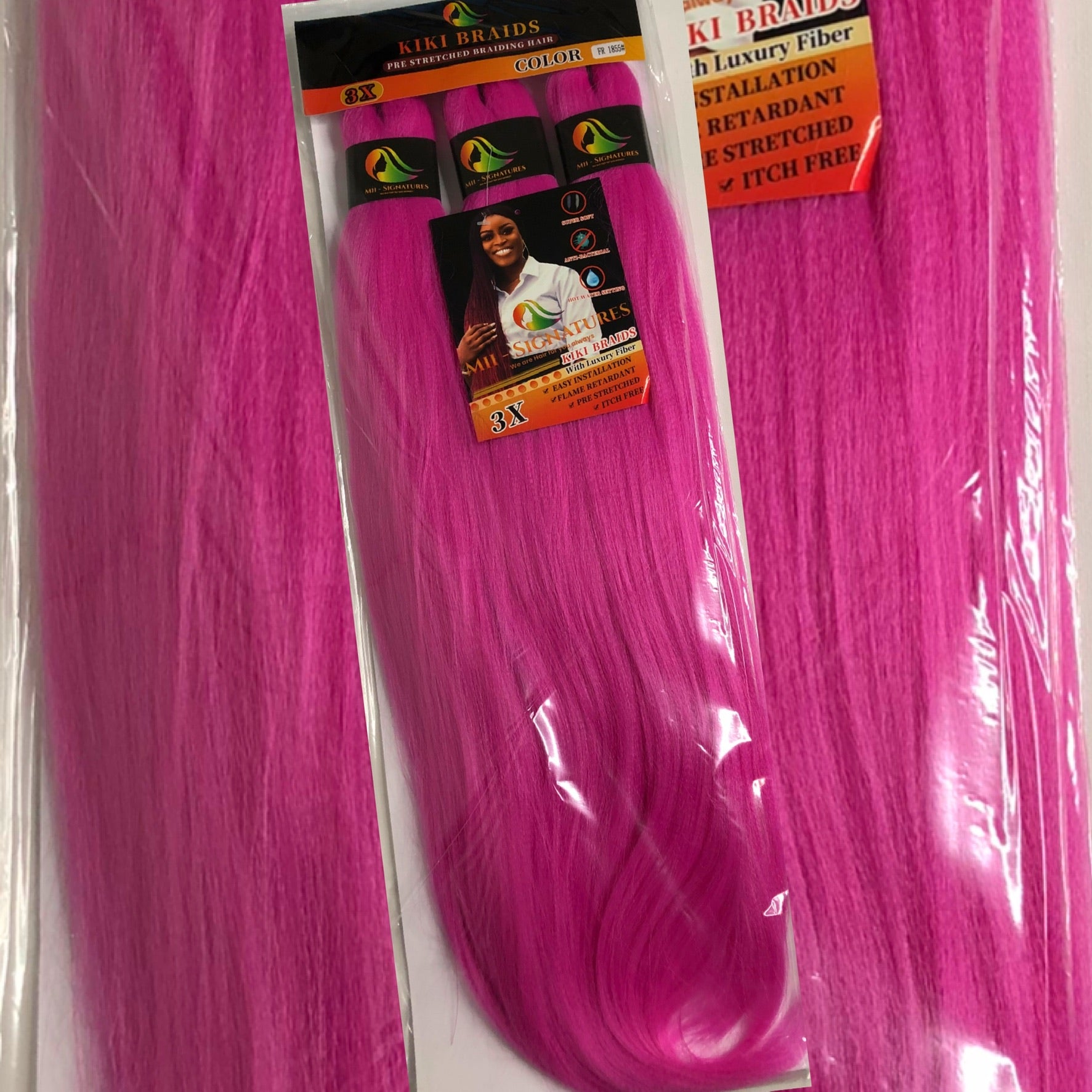 KIKI BRAIDS – Pre-Stretched Kanekalon Braiding Hair (52") – Solid Color Pink (Color 1855)